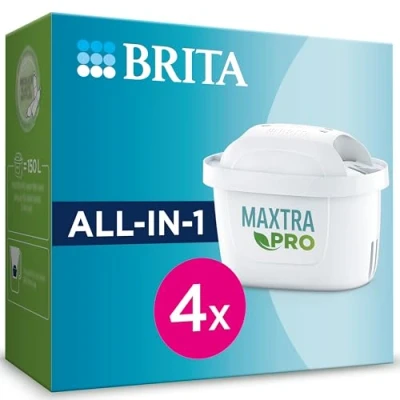 Bild av BRITA MAXTRA PRO Allt i 1 kranvattenfilter 4 pack Minskar klor, kalk, PFAS och metaller, originalfilter kompatibelt med filtervattenkanna