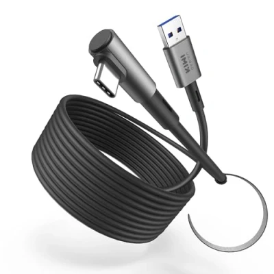 Bild av KIWI design Link 5M kabel kompatibel med Quest 3S/Quest 3 tillbehör, 2/Pro/Pico 4 PC Steam VR, USB 3.0 anslutningskabel 5 Gbps supersnabb (svart)