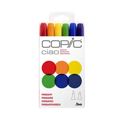 Bild av Copic Ciao färgad markörpenna uppsättning av 6 primärt, för konst och hantverk, färgning, grafik, highlighter, design, anime, professionella nybörjare, konsttillbehör målarböcker
