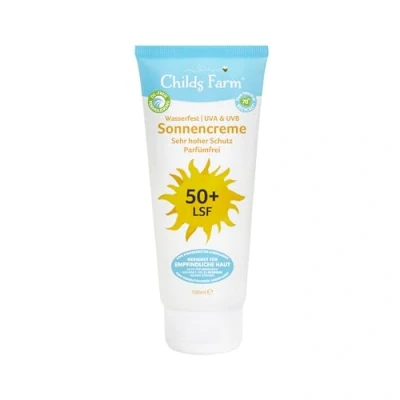 Bild av Childs Farm Solkräm för barn och spädbarn, mycket högt skydd med SPF 50+, vattentätt, UVA UVB skydd, 100 ml lämplig torr, känslig eller till benägen eksem
