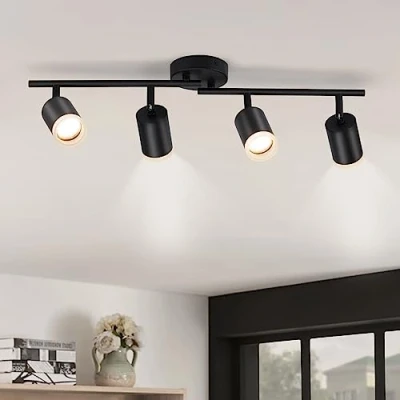 Bild av Gr4tec LED taklampa 4 flammor, modern takspot vridbar, GU10 spot svart, metall bar för kök hall vardagsrum sovrum (utan glödlampa)