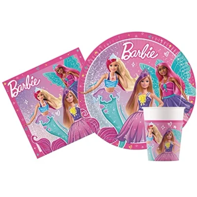 Bild av Party Tableware Set Barbie Fantasy for 8 people (36 pcs: paper plates Ø23cm, cups 200ml, 20 napkins 33x33cm)