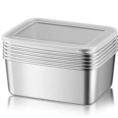 Bild av MEGYAD 6 set matbehållare med lock: 650 ml Meal Prep lådor rostfritt stål förvaringslåda matförvaringslådor, ugn frys, diskmaskin säker BPA fri