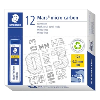 Bild av Staedtler 250 03 HB Mars Micro Feinminen, Minendurchmesser 0.3 mm, HB, 12 Stück, graphitgrau, 0,3 VE