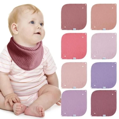 Bild av Lulu måne haklapp baby absorberande triangelduk, muslinhalsduk med justerbar tryckknapp, mjuka dregelhaklappar för pojkar och flickor, unisex, 8 stycken (kräm)