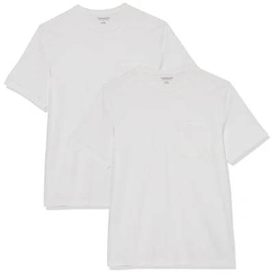 Bild av Amazon Essentials herr normal passform kortärmad rund hals ficka t shirt, paket med 2, vit, 4X Large stor lång