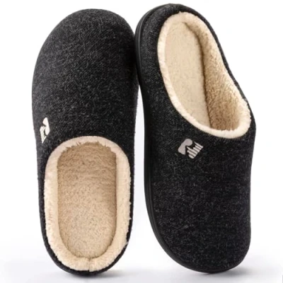 Bild av RockDove Män original tvåfärgad skumfylld toffel, Svart Black and Natural 38/39 EU