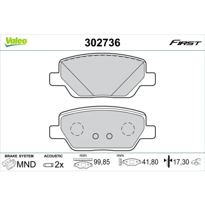 Bild av VALEO 302736 Jeu de plaquettes frein Essieu arrière contact signal d&#039;usure inclus avec tôle anti bruit FIAT: Tipo Break, 3/5 portes