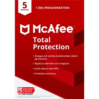 Bild av McAfee Total Protection 2022 5 enheter Säkerhetspaket med antivirus VPN, Lösenordshanterare PC/Mac/Android/iOS 1 års prenumeration Via post