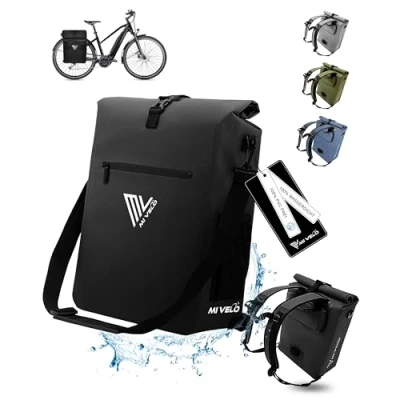 Bild av MIVELO Cykelväska för pakethållare 3 i 1 pakethållarväska, ryggsäck, axelväska 100 % vattentät och PVC fri med urtagbar laptopväska, 25 l, svart