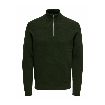 Bild av ONLY &amp; SONS Herr ONSPHIL REG 12 bomull halv dragkedja stickad NOOS tröja, rosin, XL, Russin, XL