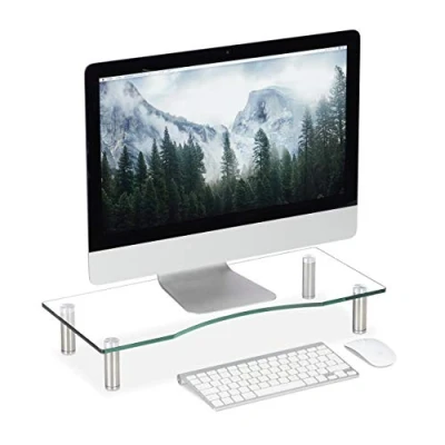 Bild av Relaxdays Skärmställ glas, TV fäste, notebook stativ höjdjusterbar 911 cm, B x D: 56 24 transparent, medium