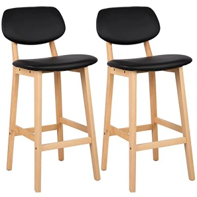 Bild av WOLTU BH51sz 2 x barstolar set med väl vadderad sits och ryggstöd gjorda av konstläder design stol trä svart
