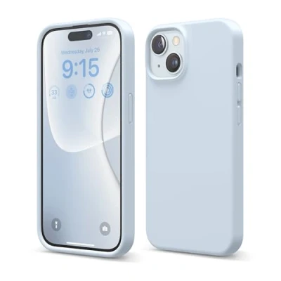Bild av elago Kompatibel med iPhone 15 Fodral, Flytande Silikon Heltäckande Skydds Stötsäkert, Smalt Telefon Reptåligt Mjukt Mikrofiberfoder 6,1 tum (ljusblå)