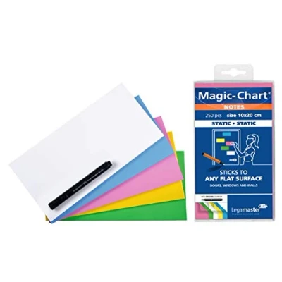Bild av Legamaster Magic Chart Notes statiskt självhäftande vit 10 x 20 cm avtorkbar och återskrivbar inkl. 1 brädmarkör 250 filmer