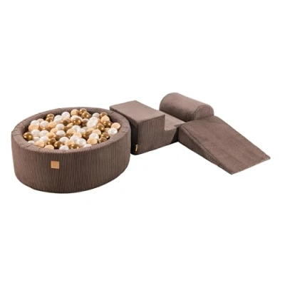 Bild av MEOWBABY Lekset med Bollbad 240x45cm/200 Bollar Skumspelsblock Barnrum Skumlekset Skummodul Lekplats för Barn Baby Rumsleksak, Manchester, Brun: Beige/Pärlvit/Platina