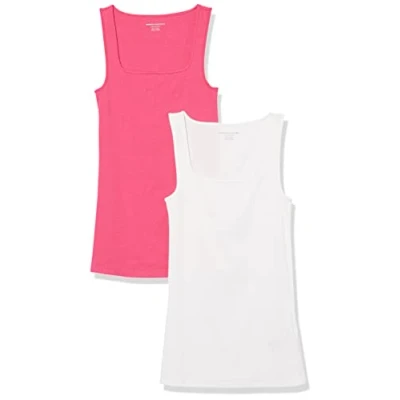 Bild av Amazon Essentials kvinnors Slim Fit Square Neck Tank, 2 pack, vit/mörkrosa, XX Large
