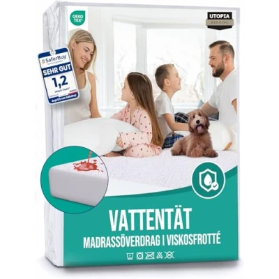 Bild av Utopia Bedding Vattentät Madrasskydd 140 x 200 30 cm, Bambu Viskos, Oeko Tex Certifierad, Andningsbar Madrassöverdrag, Elastisk Runtom
