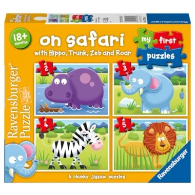 Bild av Ravensburger On Safari My First Pussel (2, 3, 4 och 5 delar) Pedagogiska leksaker för småbarn från 18 månader uppåt