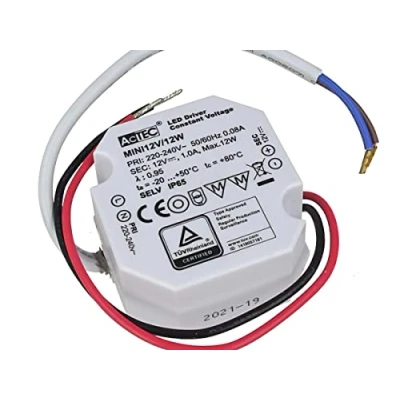 Bild av Mini strömförsörjning 12 V, liten LED transformator vattentät IP67, V W 1 A, för remsor, Slim Solo 49 x 47 24 mm