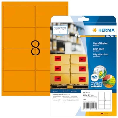 Bild av HERMA 5145 / Neon labels A4 99.1 x 67.7 mm luminous orange permanent adhesion