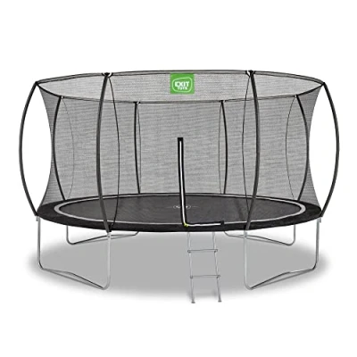 Bild av EXIT Toys Black Edition Rund Trampolin ø366cm Foot Protection System med Trampolinsteg Säkerhetsnät Dragkedja Modernt Design Rostfri Väderbeständig För Barn Svart