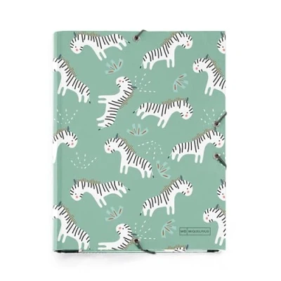Bild av Miquelrius A5 flikmapp, 185 x 245 20 mm, styv kartong, gummiförslutning, Zebra samling