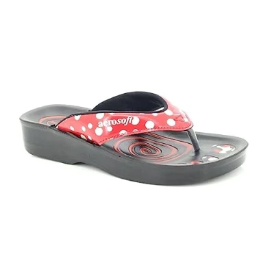Bild av Aerosoft Polka Dot damer ortopediska bekväma string flip flops sandaler, Röd, 39 EU