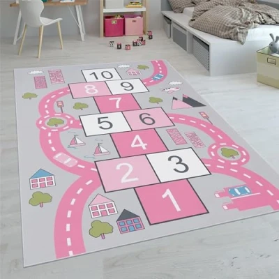 Bild av Paco Home Barnmattor, Stora mattor för Barnrum med olika Designer Lekmattor Färgglada, Storlek:120x160 cm, Färg:Rosa 2