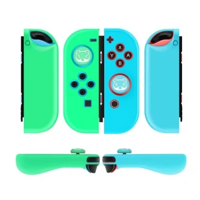 Bild av TNP Switch Joy Con fodral för Nintendo Controller, silikongrepp skal joycon kontroll, silikonfodral/skyddsfodral med joystick kepsar, speltillbehör, set om 2, tvättbjörn