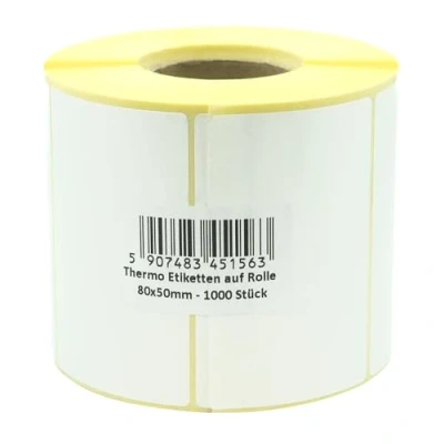 Bild av MD Labels vita termoetiketter på rulle 80 x 50 mm 1 000 stycken permanent självhäftande, för streckkod, självhäftande etiketter märkning
