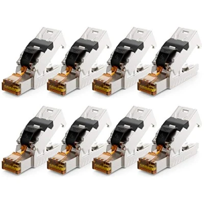 Bild av deleyCON 8x CAT 6a Nätverkskontakt RJ45 med LSA Anslutning Verktygsfri för Styva Installationskablar LAN Kabel Nätverkskabel Kontakt CAT6a CAT7 Skärmad Metallhölje 10 Gbit/s