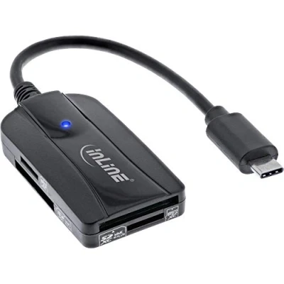Bild av InLine 66772C, HC MMC+, MMC, MicroSD (TransFlash), MicroSDHC, MicroSDXC, SD, SDHC, SDXC, Svart, 5000 Mbit/s, USB 3.2 Gen 1 (3.1 1) Type C, Blåsa
