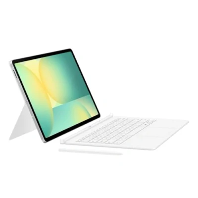 Bild av Samsung Book Cover Keyboard EF DX625 för Galaxy Tab S10 FE+ med QWERTZ tangentbord och AI knapp, tvådelat surfplattefodral, smal design, S pennfack, vit