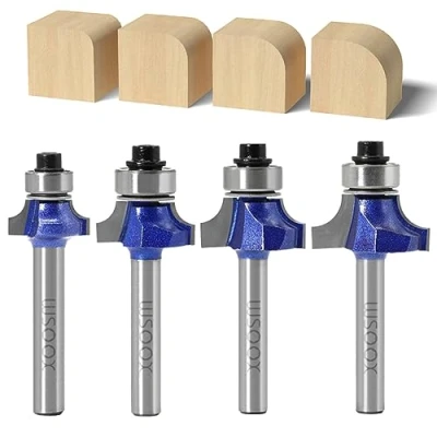Bild av WSOOX 4 st runda över kant formande router bit set med 6 mm skaft, hörnavrundning kantskärare fräsverktygssats