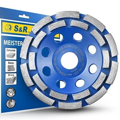 Bild av S&amp;R Diamantslipkopp 125 x 22,23 mm för betong, granit, natursten, sten, murverk, torrt kakelklister, betonggolv, 2 radig, förbättrad segmentformula, vinkelslipkopp
