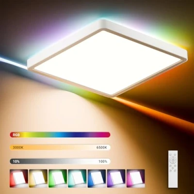 Bild av LQWELL® LED Takljus Dimbar med fjärrkontroll, 32W 3400LM 3000 6500K RGB, fyrkantig platt takbelysning IP44 för vardagsrum, sovrum, matsal, 400 * 40 mm