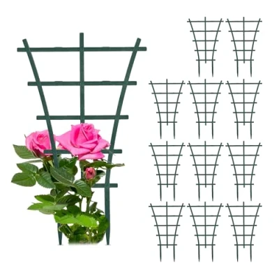 Bild av Relaxdays Växtstöd, set med 12 stycken, klätterstöd i plast, H x B 25 15 cm, för krukväxter, rankhjälpmedel, grön