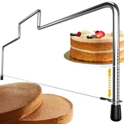 Bild av 4smile Tårtskärare rostfritt stål kakskärare 32 cm, tårtsågs tråd justerbar höjd enkel att använda för jämna tårtskikt