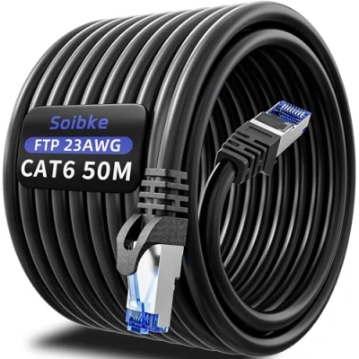 Bild av Nätverkskabel 50m Lan Kabel 50 Cat6 Ethernet Höghastighets Svart 1000Mbps 250MHz Patchkabel ftp Skärmad Internetkabel Utomhus Inomhus Wlan Rj45 Wifi för Routermodem