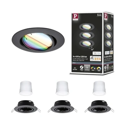 Bild av Paulmann 92468 LED infälld lampa bas smart hem Zigbee basuppsättning svängbar rund 230 V 3 x 4,9 W 420 lm dimbar 90 mm svart matt metall RGBW+
