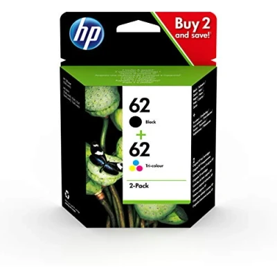 Bild av HP N9J71AE 62 original bläckpatroner svart och trefärg (cyan, magenta, gul), 2 stycken