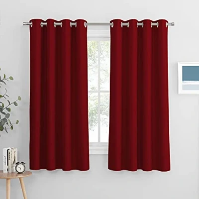 Bild av Pony Dance gardiner sovrum ogenomskinliga termisk gardin ogenomskinlig öljettgardin mörkläggningsgardin juldekoration, 2 stycken H 158 x B 132 cm, röd