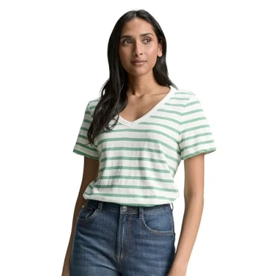 Bild av TOM Tailor MIT Vausschnitt Tshirt med print, Storlek: Large, Offwhite faded green stripe