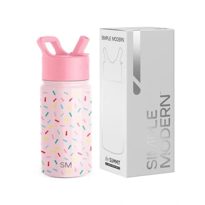 Bild av Enkel modern vattenflaska för barn med sugrörslock Isolerat rostfritt stål återanvändbar glas småbarn, flickor Summit Collection 14 oz, konfetti