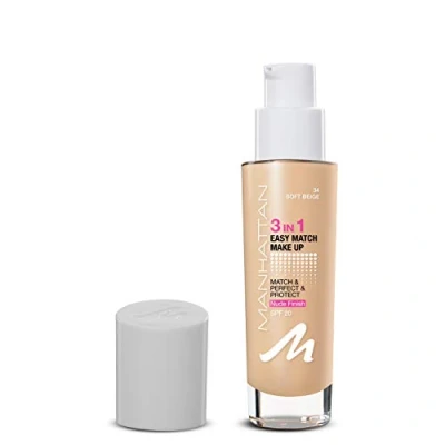 Bild av Manhattan 3 i 1 Easy Match Foundation, 34 Soft Beige, 30 ml