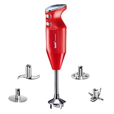 Bild av bamix stavmixer set M350 MAXX inkl. multifunktionskniv, Kött och grönsakskniv, Visp, Slagskiva av rostfritt stål, 350 watt, 2 hastigheter, Made in Switzerland, Röd/krom