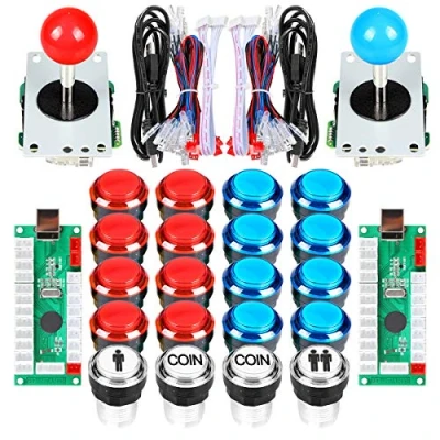 Bild av EG STARTS Arkad gör det själv kit del 2 x 8 vägs joystick + 16 LED upplyst tryckknapp spelare myntknappar för Raspberry Pi 3B modellprojekt röd och blå