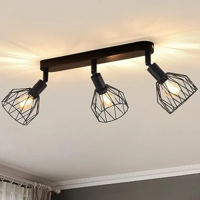 Bild av ANWIO LED takspotlights justerbar rektangulär bas, väggspotlights med 3 lampor E14 sockel, taklampa vägg, vintage ljuskrona för butik, bar, kök, vardagsrum, exklusive glödlampor EUC EA