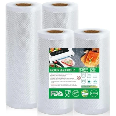 Bild av Votoko vakuumpåse livsmedel 4 rullar vakuumpåsar, 20 cm x 12 m 28 vakuumfolie, BPA fri, slitstark, 150 µm, vakuumfolierulle för alla vakuumförpackare, mikrovågsugnar, sous vide fryspåse